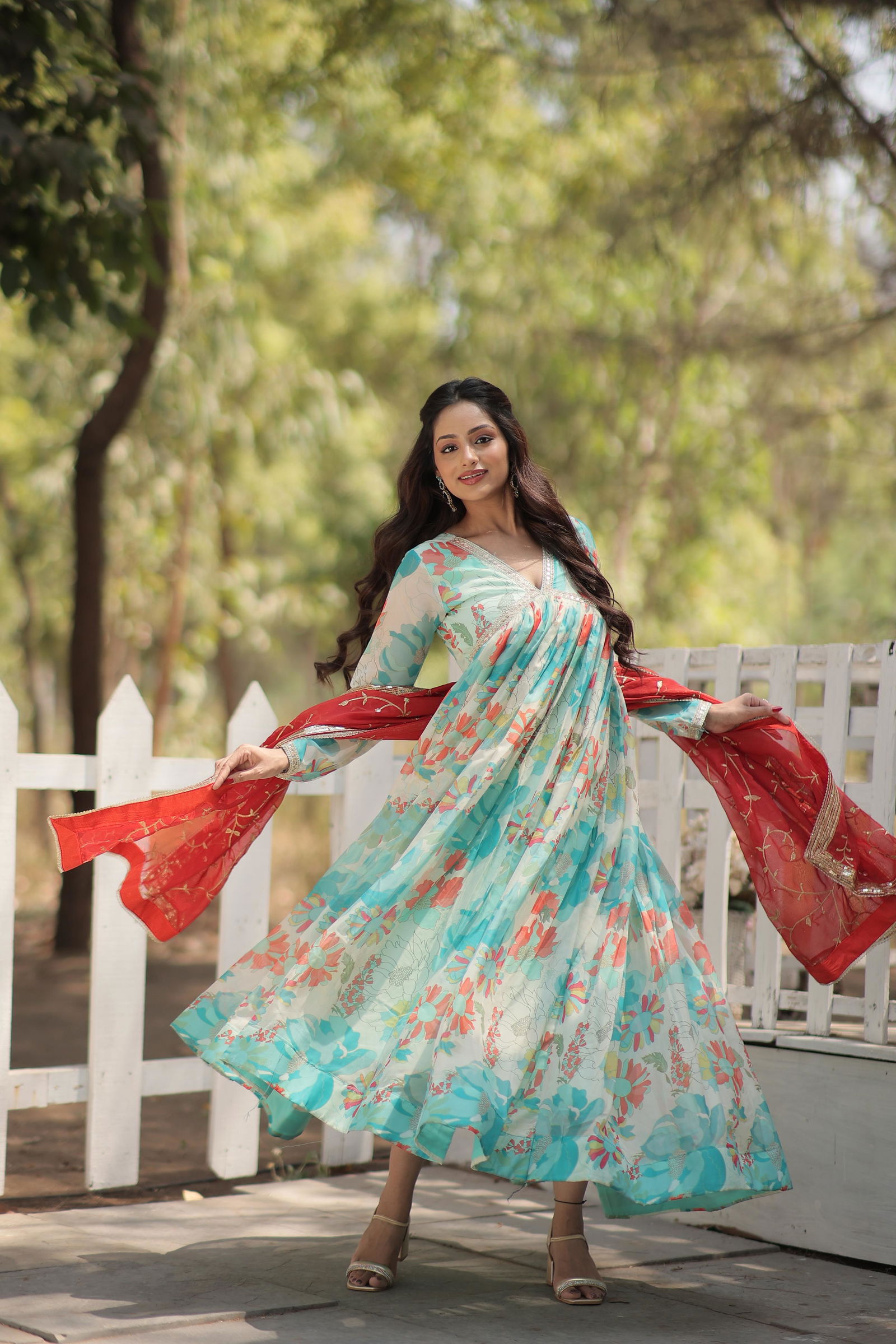 KA 1104 Russian silk Digital Printed Gown With Dupatta Wholesale Price In Surat